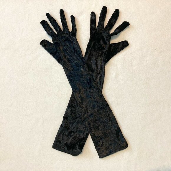 Long Black Faux Velvet Gloves Opera Party Tea Party Costume One Size Fits All - Picture 1 of 6